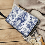 Katholische Geldbörse aus Leder mit Motiv der Heiligen Gelassenheit, Jungfrau Maria