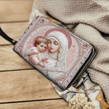 Catholight Sacred Serenity: The Madonna’s Tender Embrace - Leather Wallet Purse
