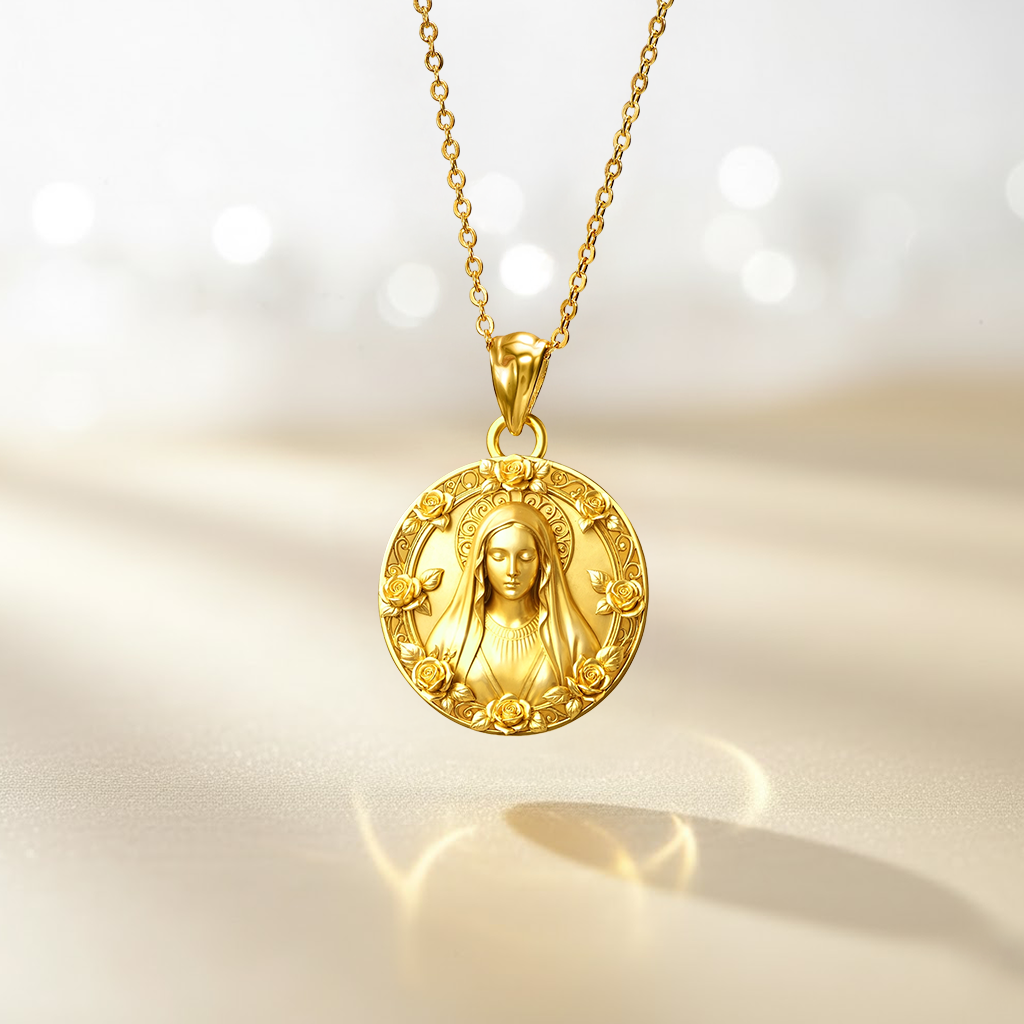 Catholight Halskette der Heiligen Jungfrau Maria in Gold Vermeil 