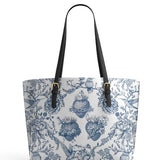 Catholight Sacred Elegance: Blue and White Devotion Leather Tote Bag