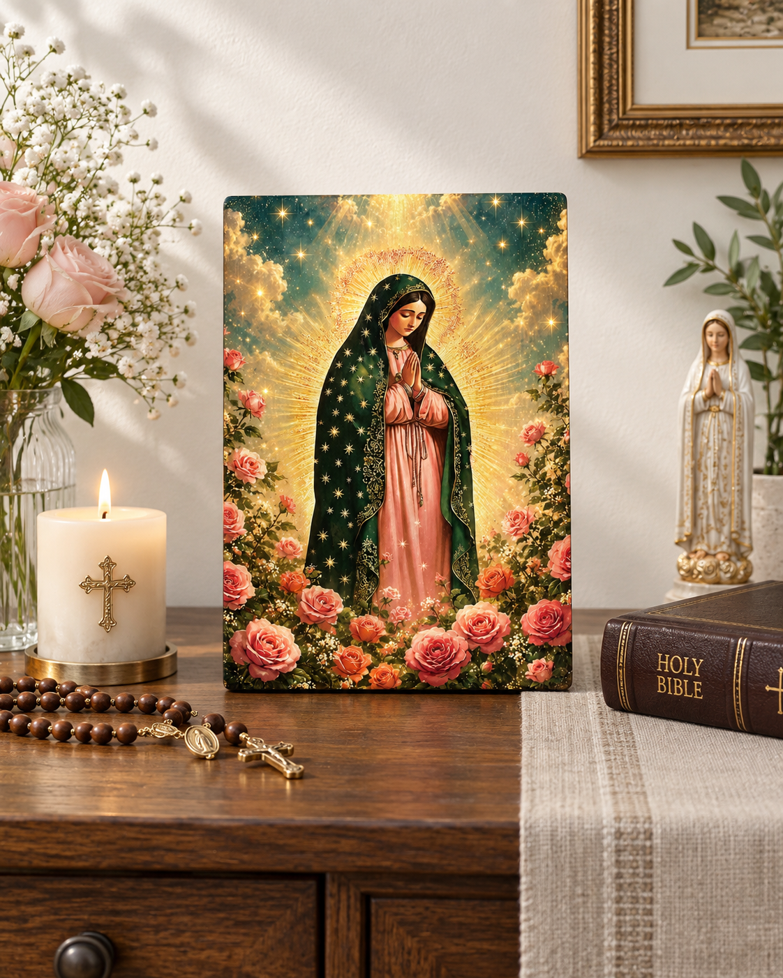 Catholight Halo Of Roses Devotional Wooden Art