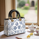 Catholight Sacred Elegance: Blaue und weiße Devotion-Damenledertasche