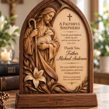 Catholight Wooden Faith Block - A Faithful Shepherd Priest Gift