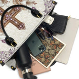 Katholische Ledertasche „Glaube &amp; Blumen“