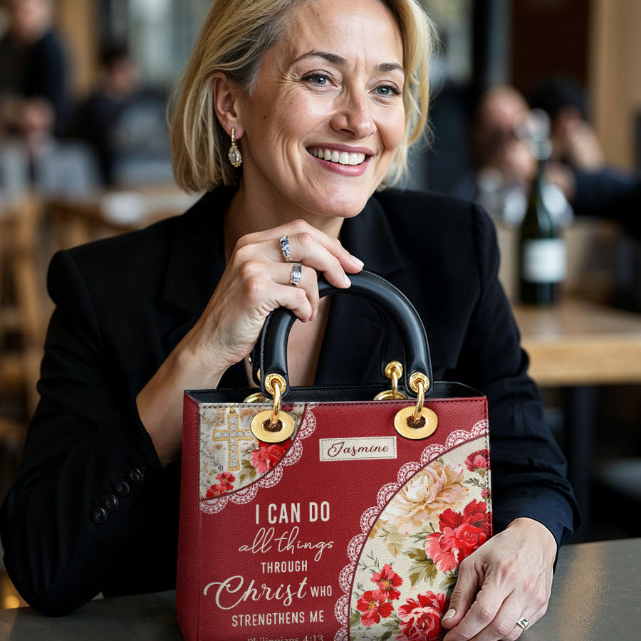 Catholight Blooming With Faith personalisierte Damen-Ledertasche