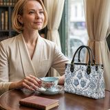 Catholight  Sacred Elegance: Blue and White Devotion Leather Bag