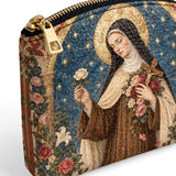 Catholight St. Thérèse of Lisieux Shower of Roses Leather Rosary Pouch