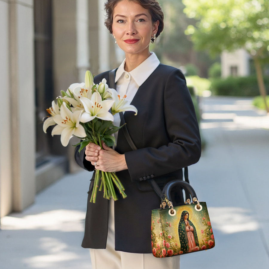 Catholight Roses of Guadalupe Damen-Ledertasche