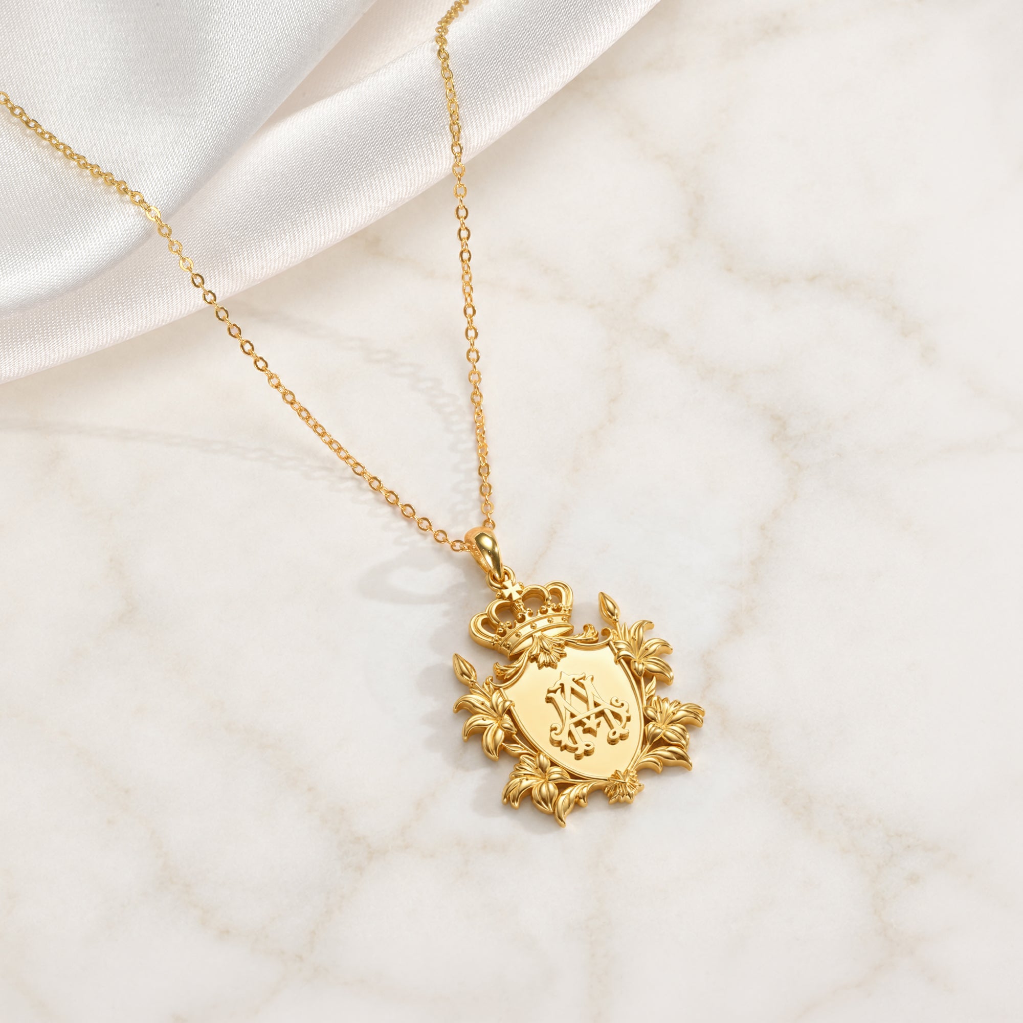Catholight Crowned Marian Lily Medal Necklace in 18K Gold Vermeil