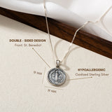 Katholische St.-Benedikt-Halskette aus oxidiertem Sterlingsilber 