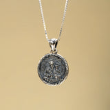 Catholight ST. Joseph and Three Heart Reversible Necklace in Oxidized Sterling Silver