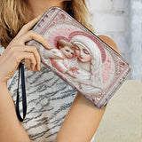 Catholight Sacred Serenity: The Madonna’s Tender Embrace - Leather Wallet Purse