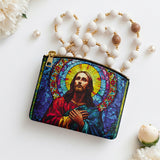 Catholight Glorious Christ Leather Rosary Pouch