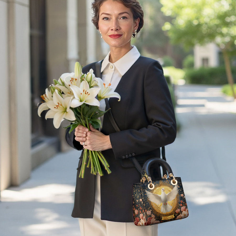 Catholight Taube des ewigen Lichts Personalisierte Damen-Ledertasche