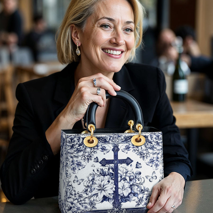 Catholight Die Kreuztasche inmitten blühenden Glaubens, Damen-Ledertasche