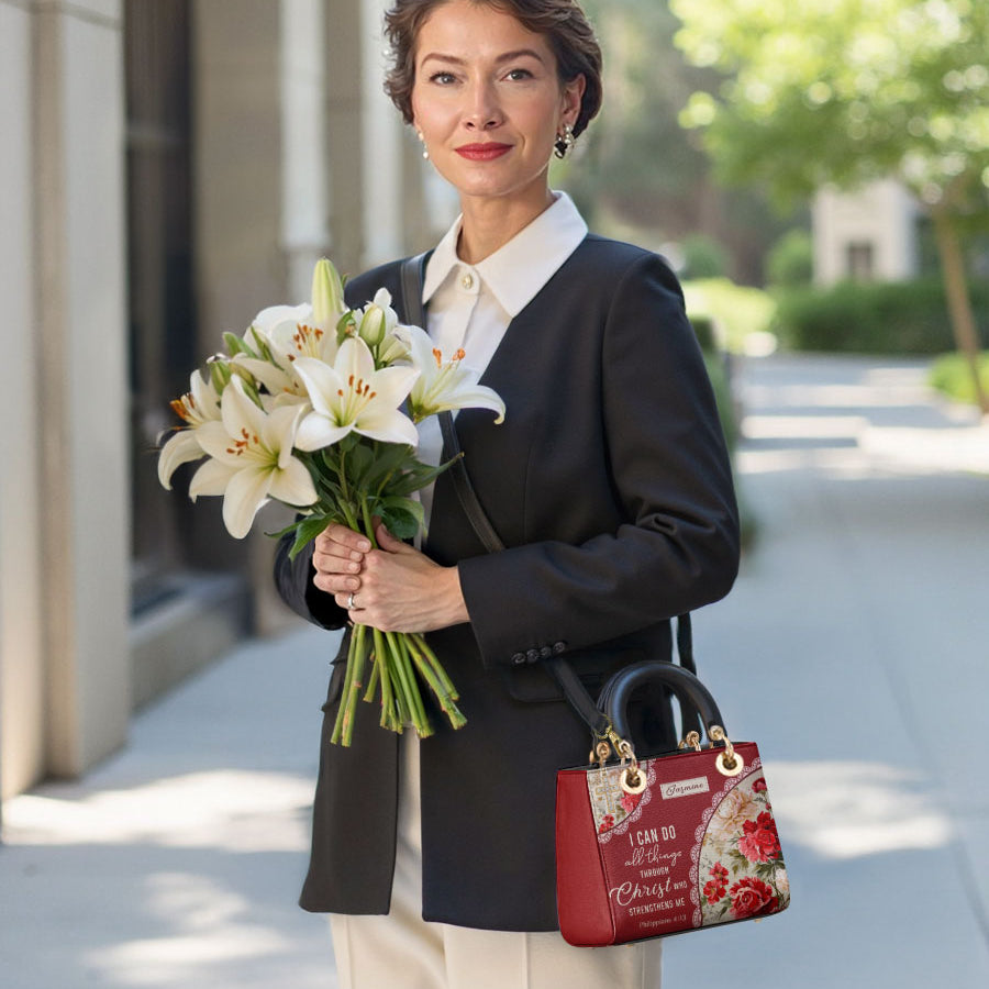 Catholight Blooming With Faith personalisierte Damen-Ledertasche