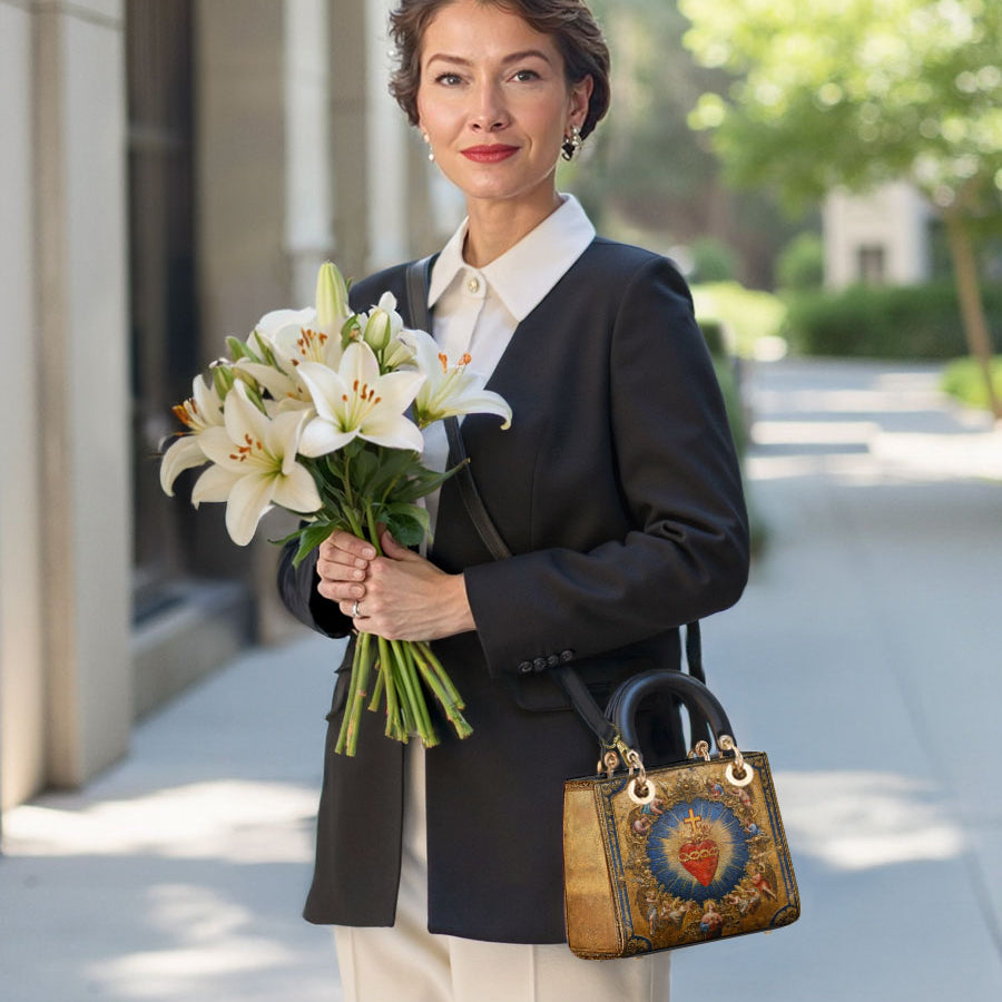 Katholische Ledertasche „Heiliges Herz der Göttlichen Dame“