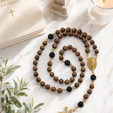 Catholight Carmel Faith Natural Wood & Black Agate Rosary